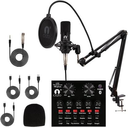 Cezo Condenser Microphone BM 800 Bundle,Mic Kit with Live Sound Card- Black Microphone