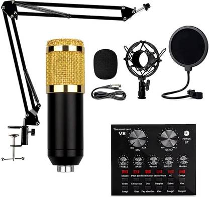 MOBIZAC Professional Condenser Mic with Sound Card Studio Microphone Setup for Recording Microphone