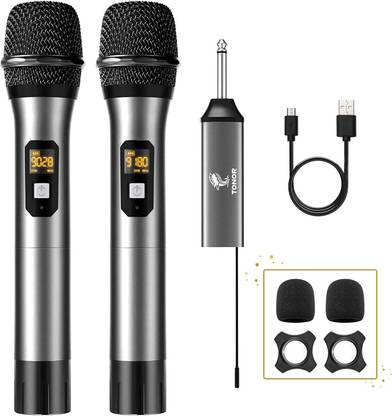 D & Y Wireless Microphone, UHF Dual Cordless Metal Dynamic Mic System with Microphone