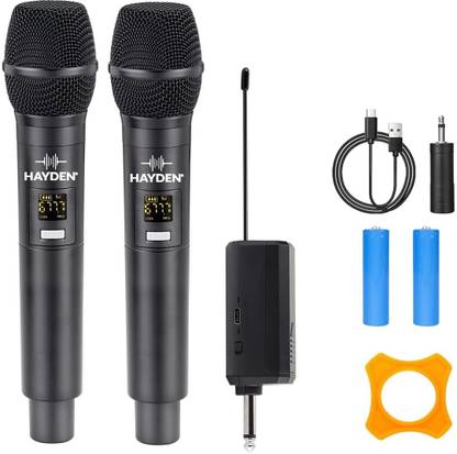 Adiohub UHF_Wireless Mic Portable Dual Channel Digital Mic Receiver with Handhelds Microphone