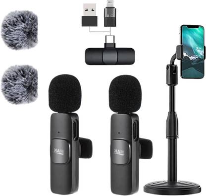 MAK YouTuber Vlogging Kit, Dual Wireless Mic with Fur & Phone Stand Microphone