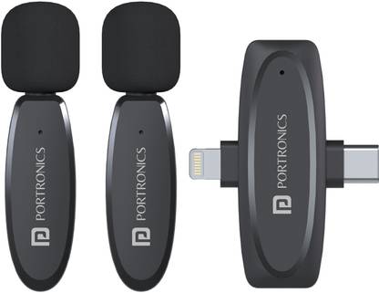 Portronics Vlogmate Dual Mic Wireless Microphone With Type C & 8 Pin Receiver for Mobile Microphone