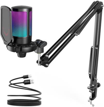 FIFINE (Refurbished)A6T USB Gaming microphone with Mute Button,Volume Gain,RGB & Arm Stand