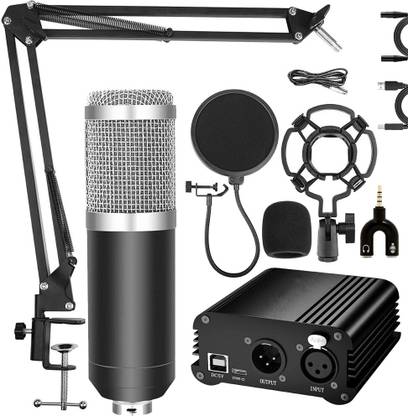 SOUVENIR BM800 Condenser Mic with Arm Stand, Shock Mount, Pop Filter, 48V Phantom Power Supply & Anti-Wind Foam, Full Condenser Microphone Recording Set for Studio Recording, Broadcasting & Podcasting Microphone