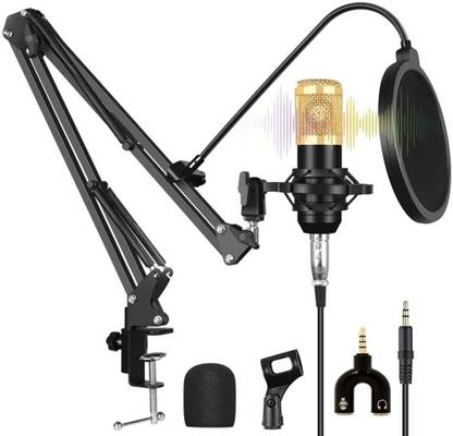 DawnRays Professional Mic Full Set Mic Suspension Scissor Arm, Plastic Shock Mount and Double-layer Pop Filter for Studio Recording & Brocasting & 3.5mm Audio Jack to Headphone Microphone Splitter Microphone