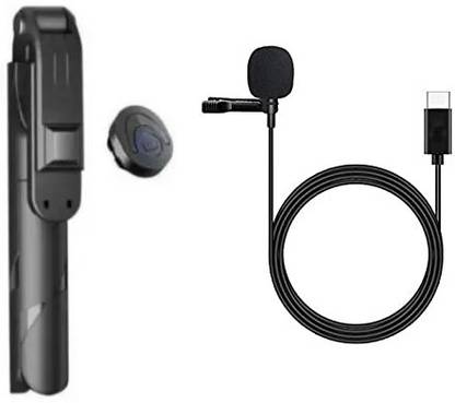 plaction caller mic with Bluetooth Extendable Selfie Stick with Wireless Remote Microphone