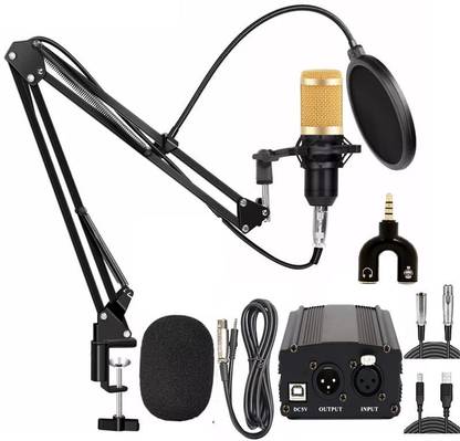 Urban Infotech BM800 Professional Condenser Microphone Complete Setup with Phantom Power, Boom Scissor Stands & pop Filter Studio Recording Equipment kit for Podcast Singing smule starmaker Microphone