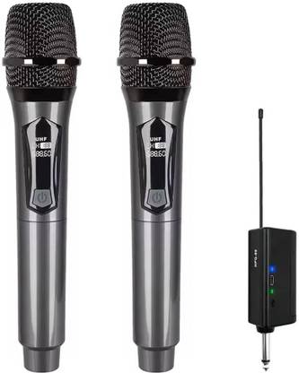 AMG Music UHF Wireless Karaoke Dynamic Mic Dual Microphone with Rechargeable Receiver Microphone