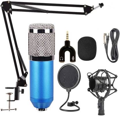 DawnRays Professional Mic Kit Adjustable Mic Suspension Scissor Arm, Plastic Shock Mount 7.1 Sound Card and Double-layer Pop Filter for Studio Recording & Brocasting & 3.5mm Audio Jack to Headphone Microphone Splitter Microphone