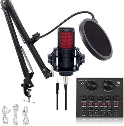 Cezo V500 Condenser Microphone with V8 Sound Card for Recording,Stream & Broadcast Microphone
