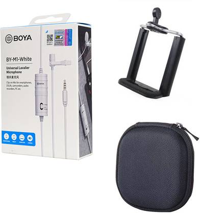 BOYA M1 white with Carrying Case and Mount1 Omnidirectional Condenser Microphone