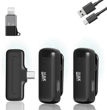 MAK MK-14 Dual Wireless Mic with 3 Level Active Noise Cancellation (Type C/ iOS) Microphone