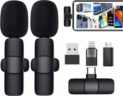 TP PLUS K9 Dual Wireless Digital Mini Portable Recording Clip Mic with Receiver for All Microphone