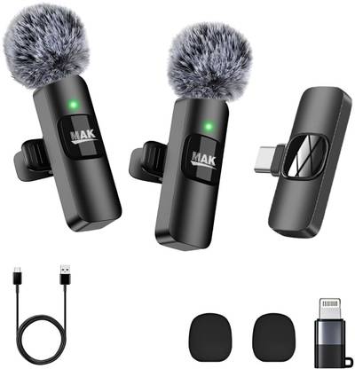 MAK Dual Wireless Mic With Fur Windscreen, Noise Reduction, for YouTube, Vlogging Microphone