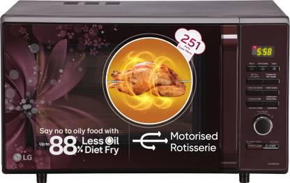 LG 28 L with Diet Fry, Auto Cook Menu, Stainless steel cavity, Pasteurized Milk, 360 degree Motorised Rotisserie for Bar-be-queing, Indian Cuisine, Tandoor Se & Diet Fry Convection Microwave Oven