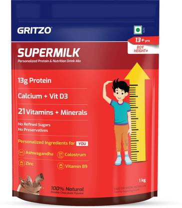 Gritzo SuperMilk Height+ (13+y Boys), 13g Protein, Double Chocolate, Pouch