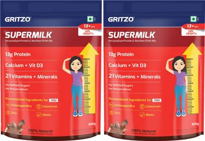 Gritzo SuperMilk Height+ ( 13+y Girls), 13g Protein (Double Chocolate)