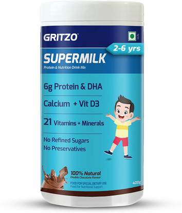 Gritzo SuperMilk Overall Growth (2-6y), 6g Protein (Double Chocolate)