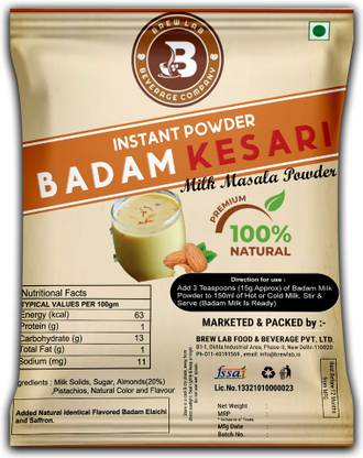Brew Lab Badam Kesari Instant Powder | Instant Drink Mix With Real Badam Bits |