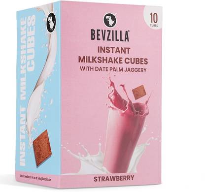Bevzilla Strawberry Instant Milkshake 10 Cubes Pack with Organic Date Palm Jaggery
