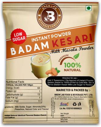 Brew Lab Badam Kesari Low Sugar Instant Milk Powder | Natural Taste & Flavor |