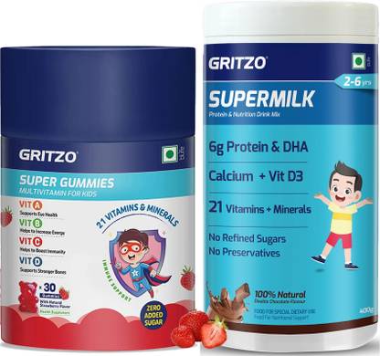 Gritzo SuperMilk Daily Nutrition (2-6y), 6g Protein with Super Gummies