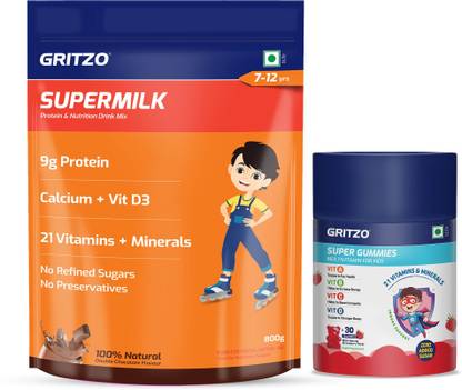 Gritzo SuperMilk Daily Nutrition (7-12y Young Athlete), 9g Protein with Super Gummies