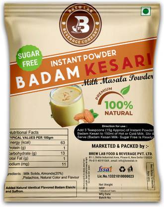 Brew Lab 100% Natural Sugar Free Badam Kesari Instant Powder | Instant Drink Mix |