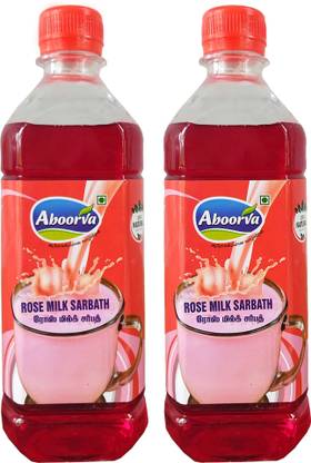 ABOORVA Rose Milk Syrup Pack Of 2 Each 500 Ml | Natural Rose Petals Liquid