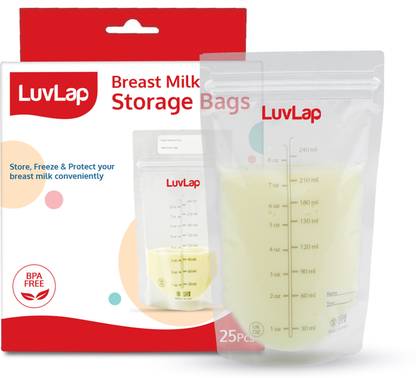 LuvLap Baby Breast Milk Storage Bags, BPA Free Disposable Milk Freezer Bags for Breast Feeding (Pack of 25 Bags)