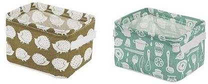 MOKIRIA by NA 2-Pack Collapsible Small Canvas Fabric Storage Basket