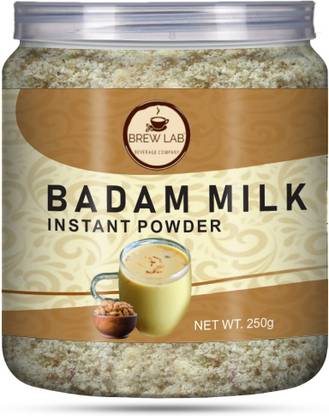 Brew Lab Delicious Ready to Use Badam Milk Mix with Real pieces of Badam and Flavour of Kesar, Pista, Elaichi | Almond Milk | Flavored Milk Powder |