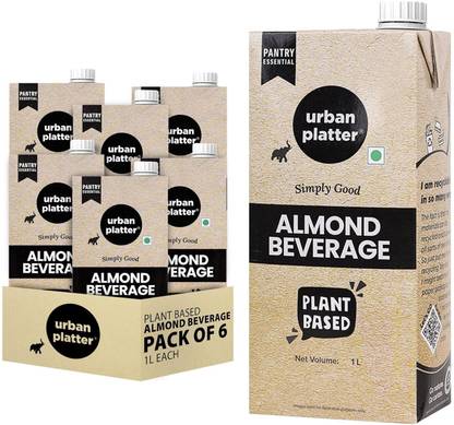 urban platter Unsweetened Almond Milk, 1 Litre [Pack of 6]