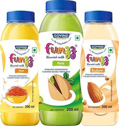 Govind Milk and milk products Govind Flavoured Milk 200ml Bottle Badam, Pista & Keshar (Pack of 12)