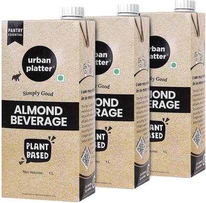 urban platter Unsweetened Almond Milk, 1 Litre [Pack of 3]