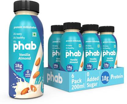 Phab Ready-to-Drink 18g Protein Milkshakes, Delicious With No Added Sugar (Pack of 6) Vanilla Almond