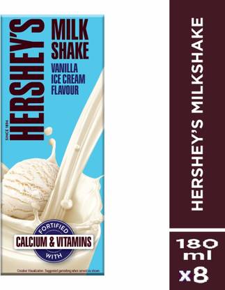 HERSHEY'S Milkshake Vanilla Ice Cream Flavour - Pack of 8 (180ml each)