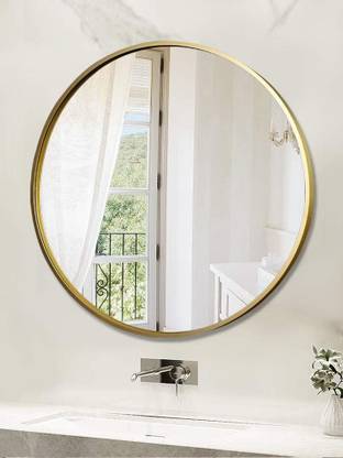 KACH POINT Gold Round Mirror Wall Mounted,24in Large Circle Mirrors for Wall,Bathroom Bathroom Mirror