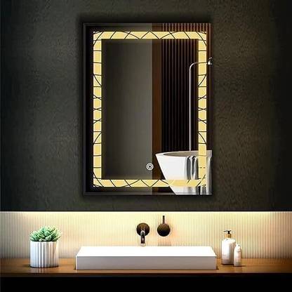 ARC homes & memorials Modern Geometric Design Cut LED with Touch Sensor & 3 Mode 18×24 inch Bathroom Lighted Mirror