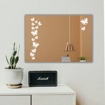 Sunsyze Butterfly Design Frosted Bathroom Mirror & Wash Basin, Wall Mirror (18x24") Bathroom Mirror