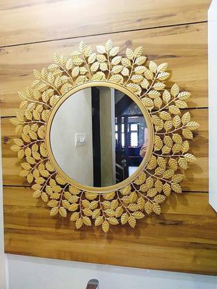 Urban Hamlet Sculpted Nature Radiance: Golden Leaf Stems Mirror Decorative Mirror