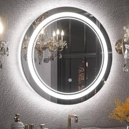 kaevion LED Dimmable Defogging Frameless Circle Lighted Wall Mounted Vanity Mirror Lighted Mirror