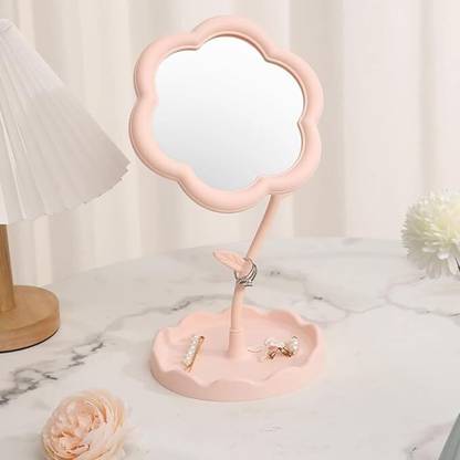 draval Flower-Shaped Makeup Mirror, Rotatable tray Table Vanity Mirror Cute