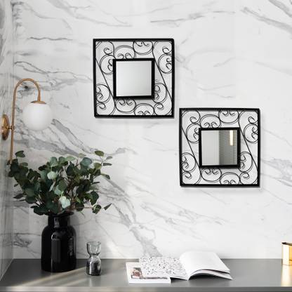 Hosley Decorative Square Iron Wall Mirror (Set of 2) Decorative Mirror