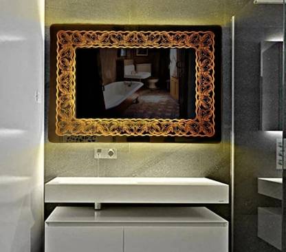 luminatri Engraved led mirror 18"X24" inch three color light with touch sensor Bathroom Mirror