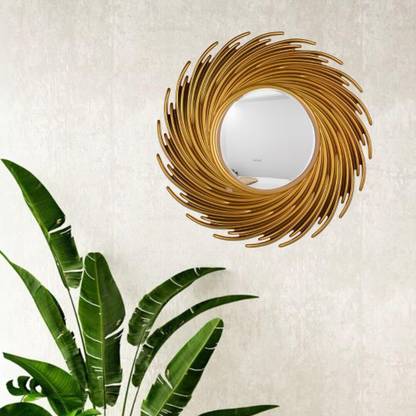 Satyam Kraft 1 Pcs Golden Color Decorative Mirror Frame for Wall Decor Home Decor (Spiral Shape) Decorative Mirror (Round) pack of 1 Decorative Mirror