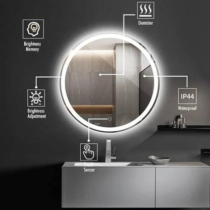 COMTO Round 36 Inch Bathroom Mirror, Wall Mounted, Dimmable, Anti-Fog, Led Lighted Bathroom Mirror