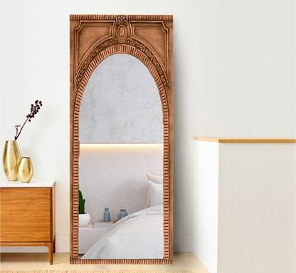 Corsica Designs MangoWood Arched Carved Full-length Mirror|Floor&Wall (Rectangle Finish : Honey) Decorative Mirror