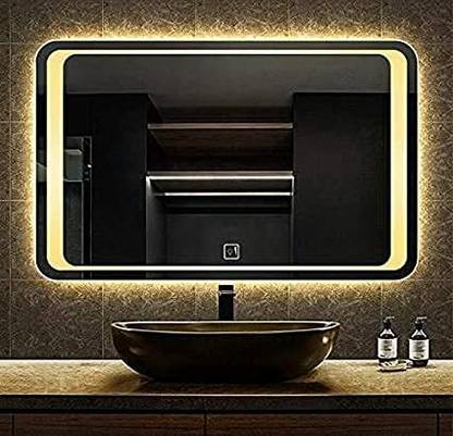 PRINCE ART 18x24 Inch LED Wall Mirror Glass with Touch Sensor Lights for Home Decor HD27 Bathroom Mirror