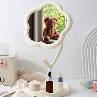 omdaenterprise FlowerShaped Makeup Mirror, Rotatable Makeup Mirror with Tray Table Decorative ! Lighted Mirror